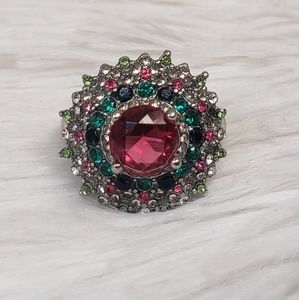 Colorful CZ Silver Statement Ring